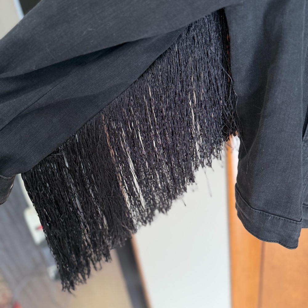 Eloquii Black Fringe Denim Jacket Size 18 | Statement Layer Festival Spring - Picture 4 of 7